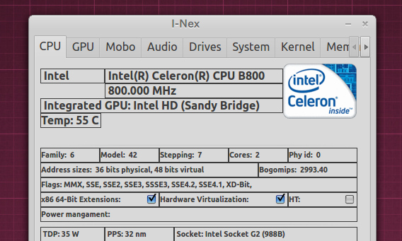 I-Nex Ubuntu システム情報 CPU